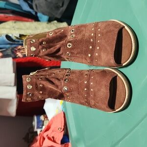 Geox Respira Brown Peep-Toe Ankle Boots